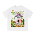 BWG Abduction Tee in white, front view with pink alien in UFO beaming up an astronaut over a desert cactus scene, BORN WITH GREATNESS text